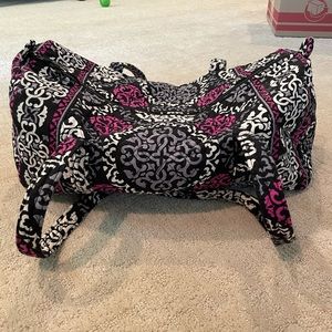 Vera Bradley, black/pink/white patterned duffel, used, good condition